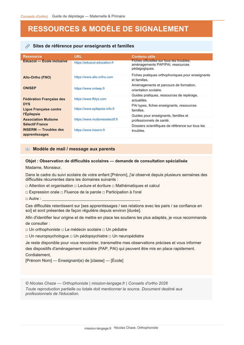 Guide de dépistage des troubles neurodéveloppementaux et du langage