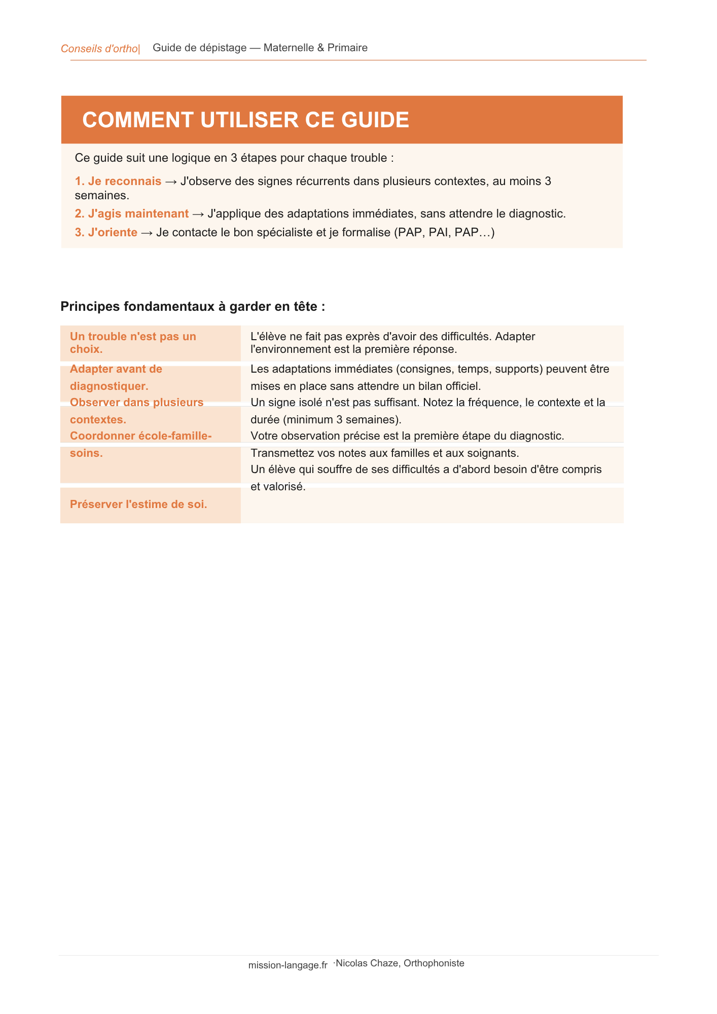 Guide de dépistage des troubles neurodéveloppementaux et du langage