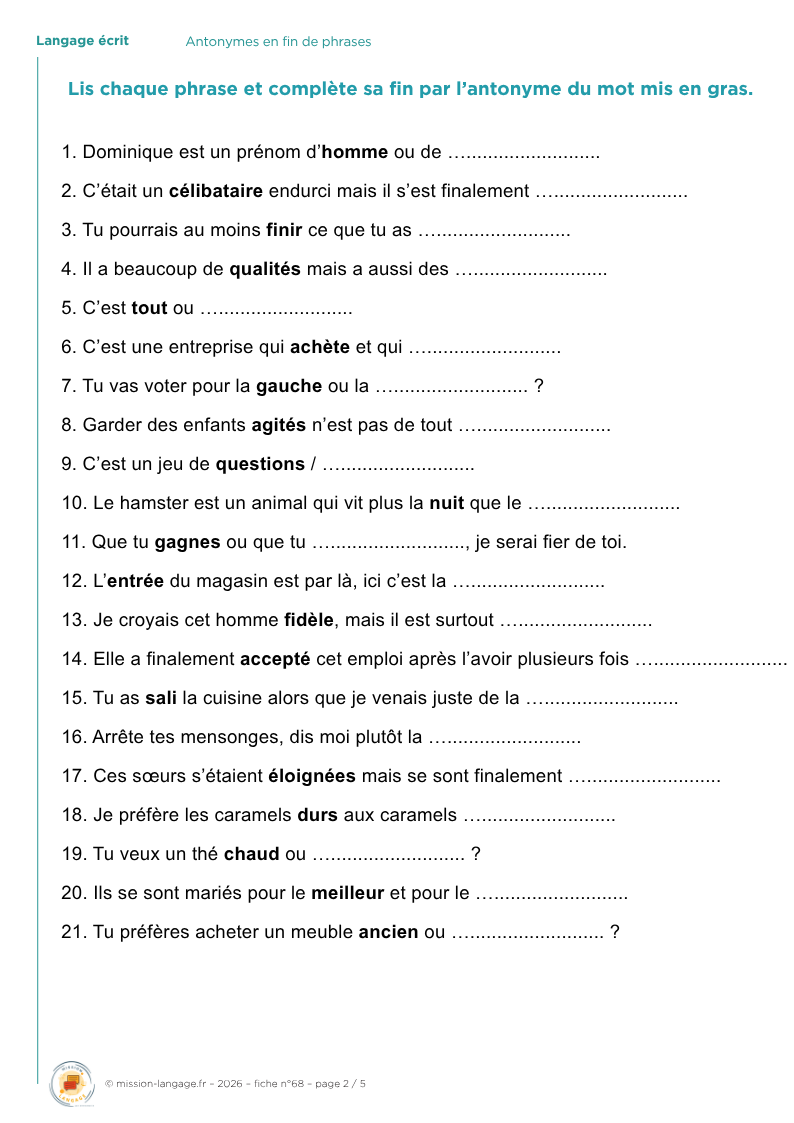 Antonymes en fin de phrases