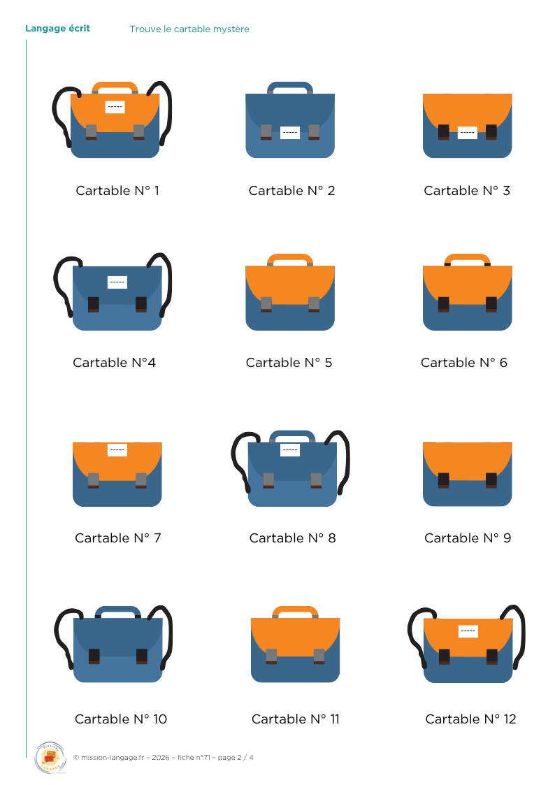 Trouve le cartable mystère
