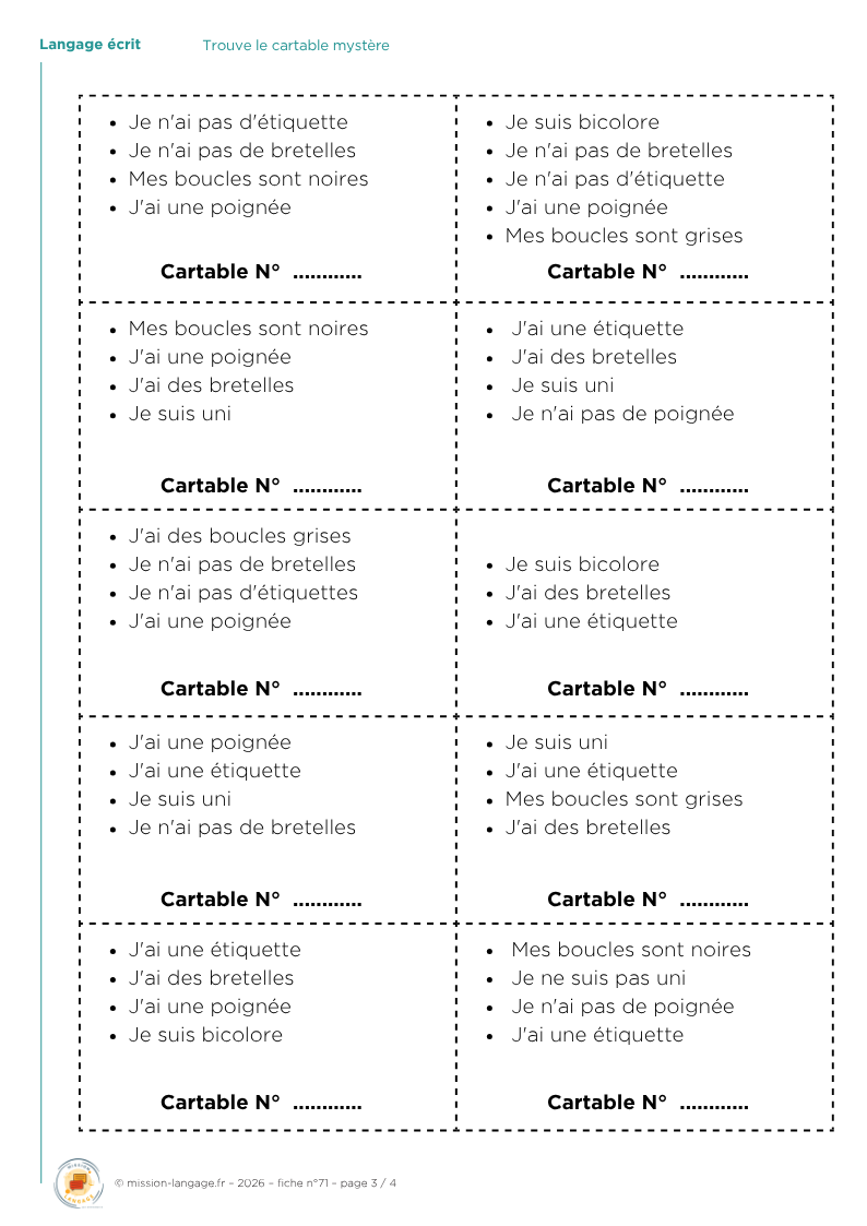 Trouve le cartable mystère