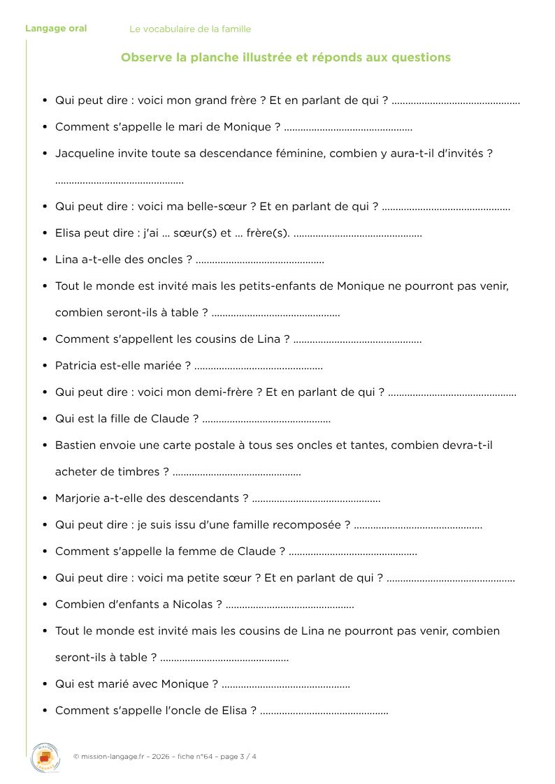 Le vocabulaire de la famille