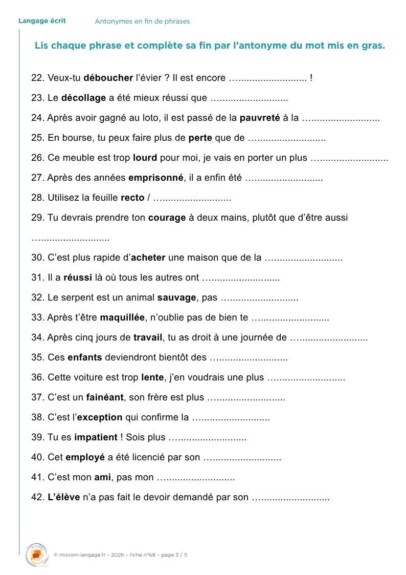 Antonymes en fin de phrases