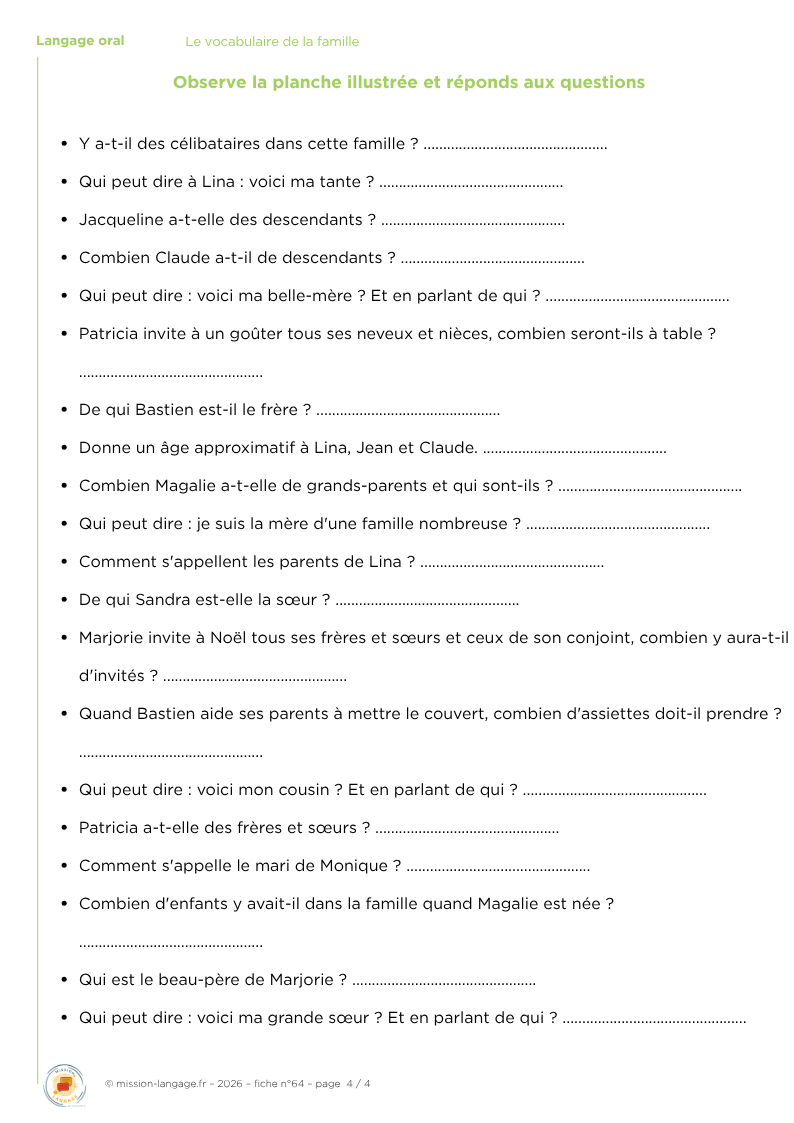 Le vocabulaire de la famille