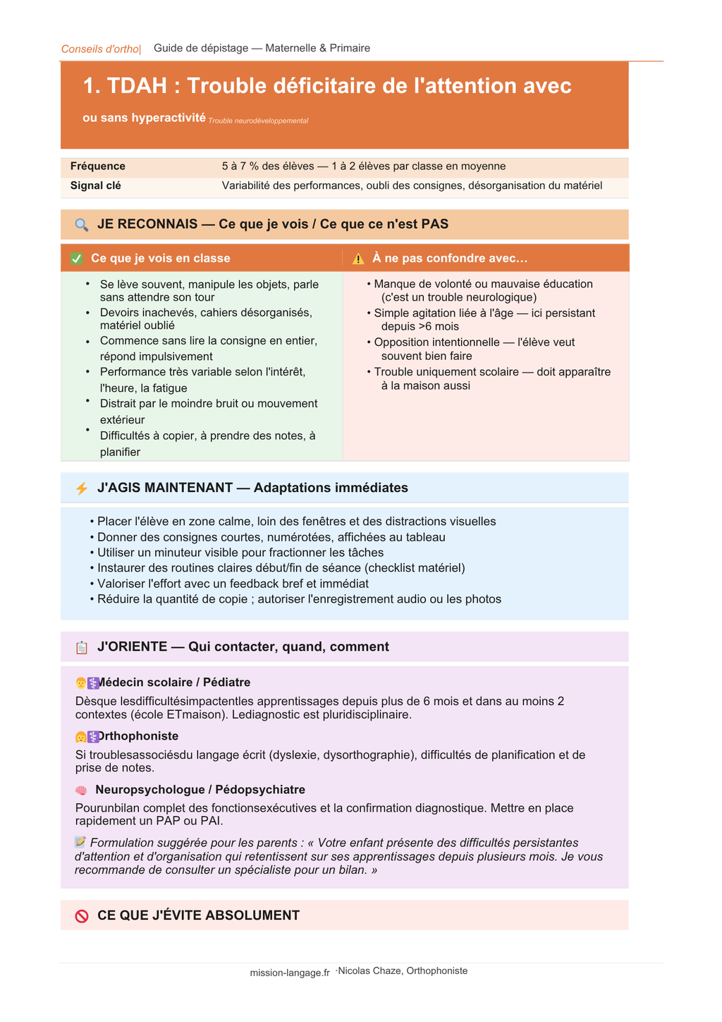 Guide de dépistage des troubles neurodéveloppementaux et du langage