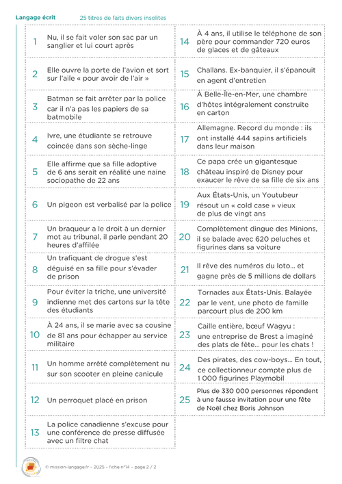 25 titres de faits divers