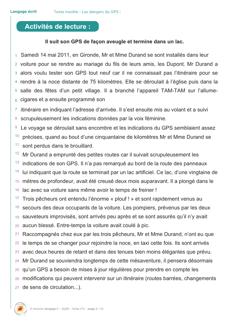 Texte insolite - Les dangers du GPS