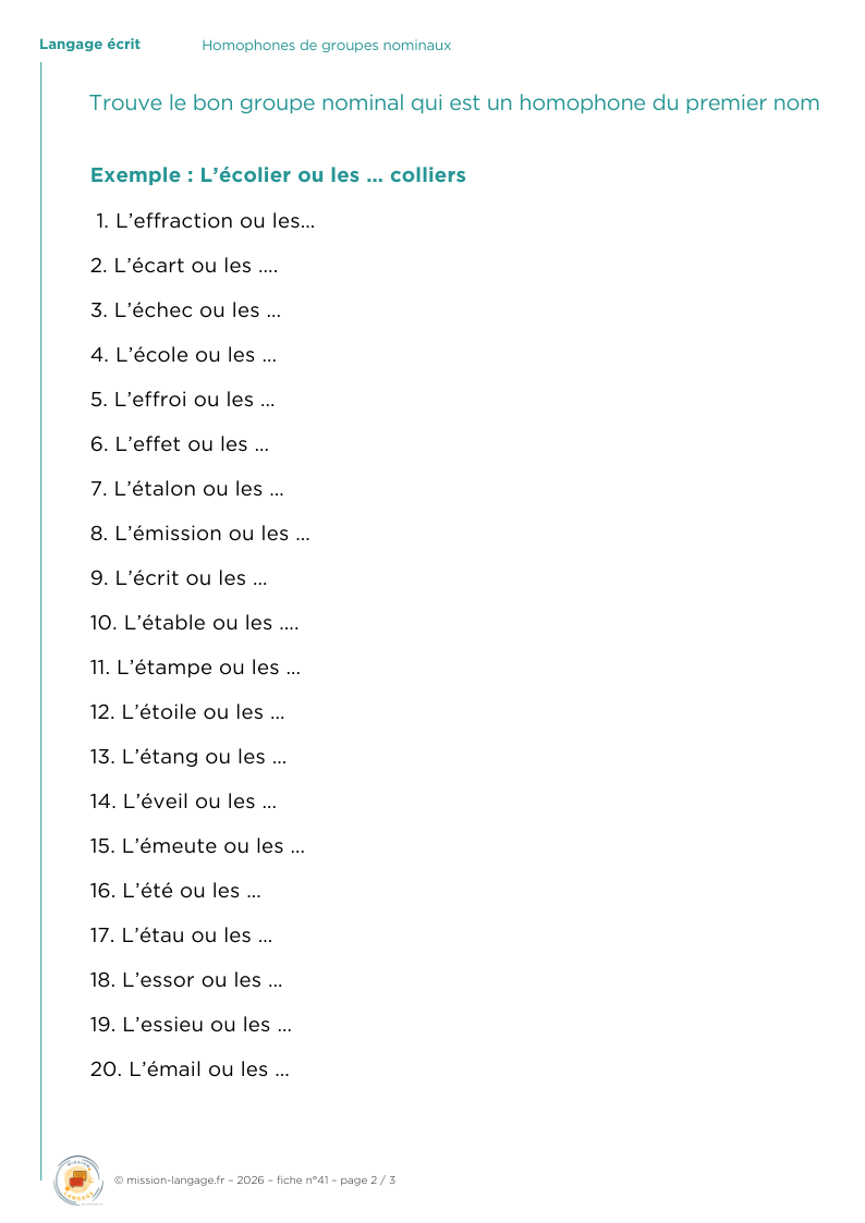 Homophones de groupes nominaux