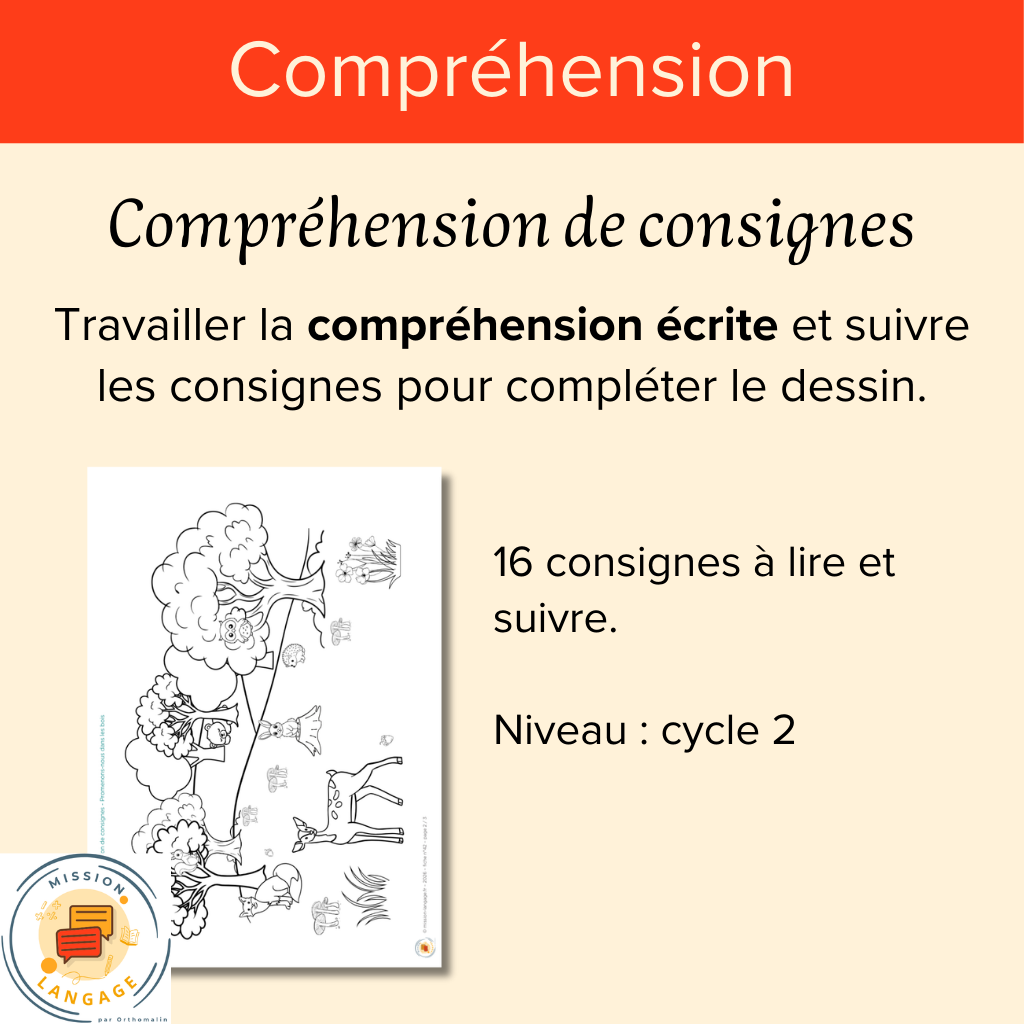 Compréhension de consignes - Promenons-nous dans les bois