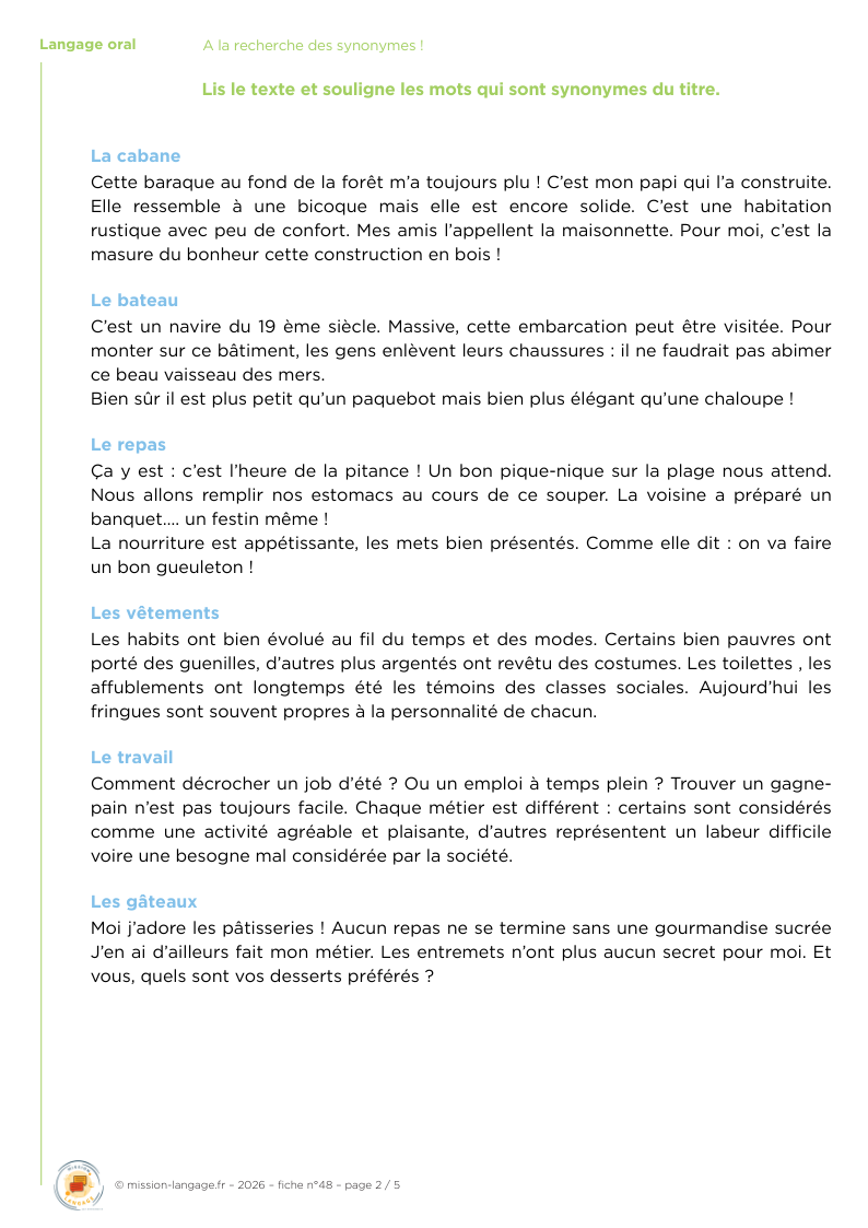 A la recherche des synonymes !