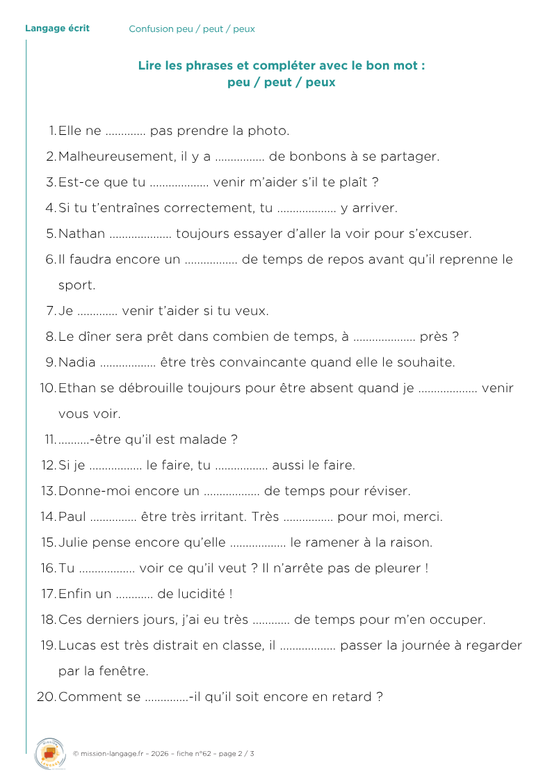 Confusion peu / peut / peux