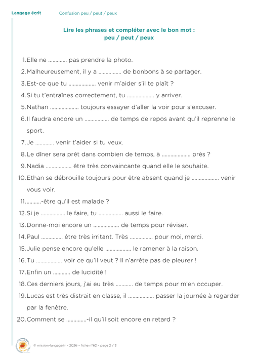 Confusion peu / peut / peux