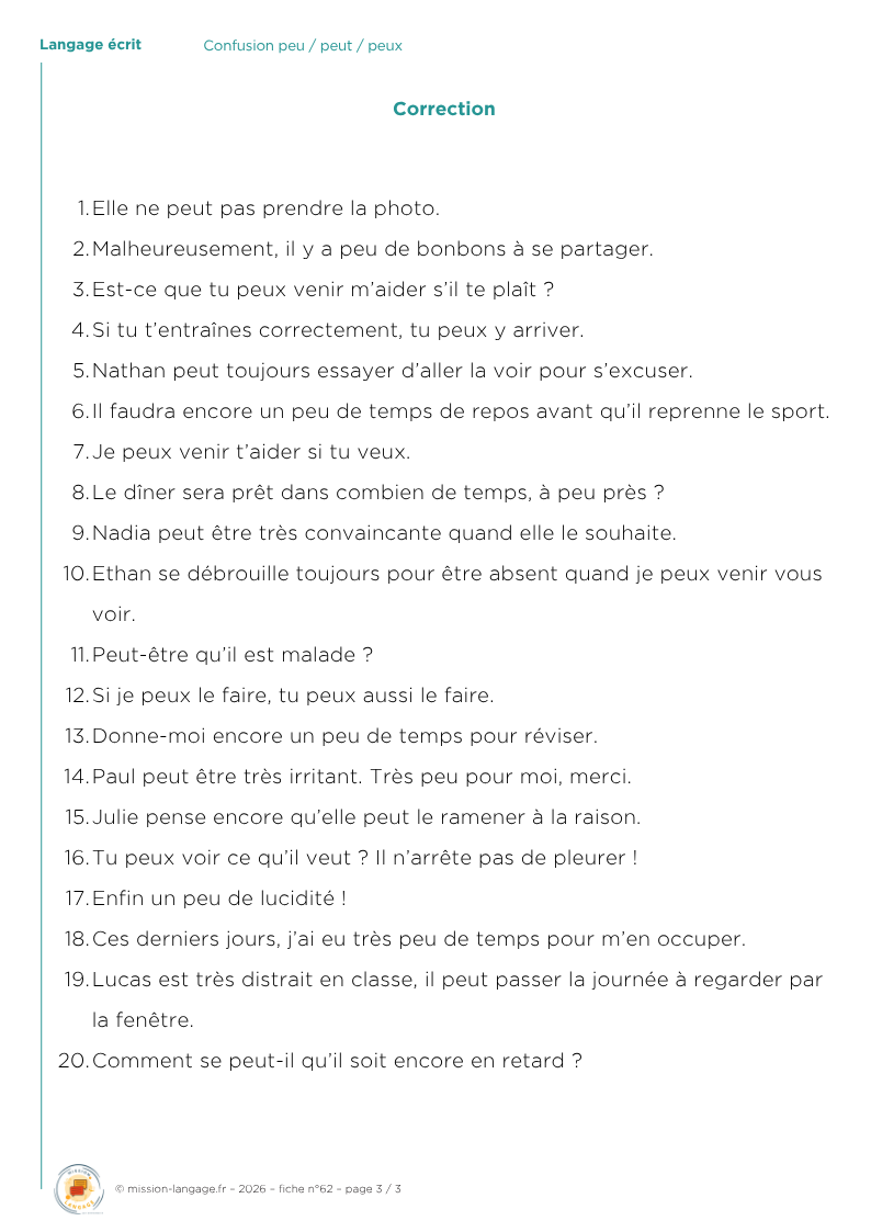 Confusion peu / peut / peux