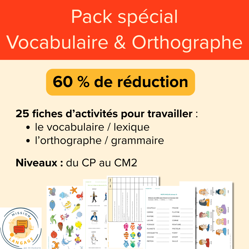 Pack Vocabulaire & Orthographe - 25 fiches